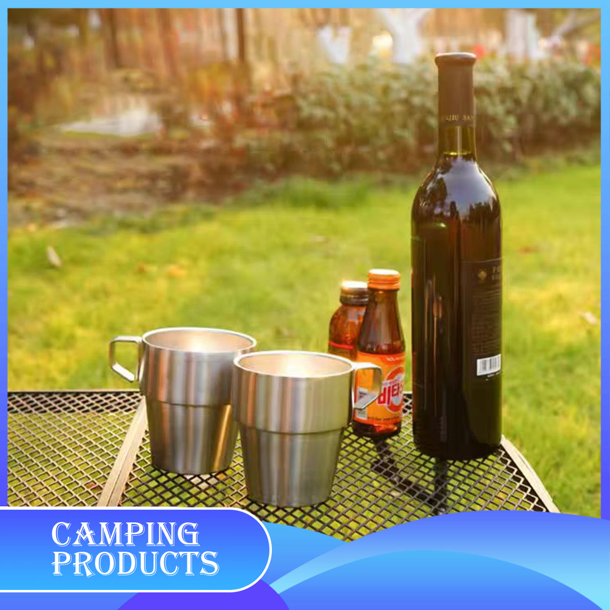 Stackable Stainless Steel Mug Set with Metal Stand