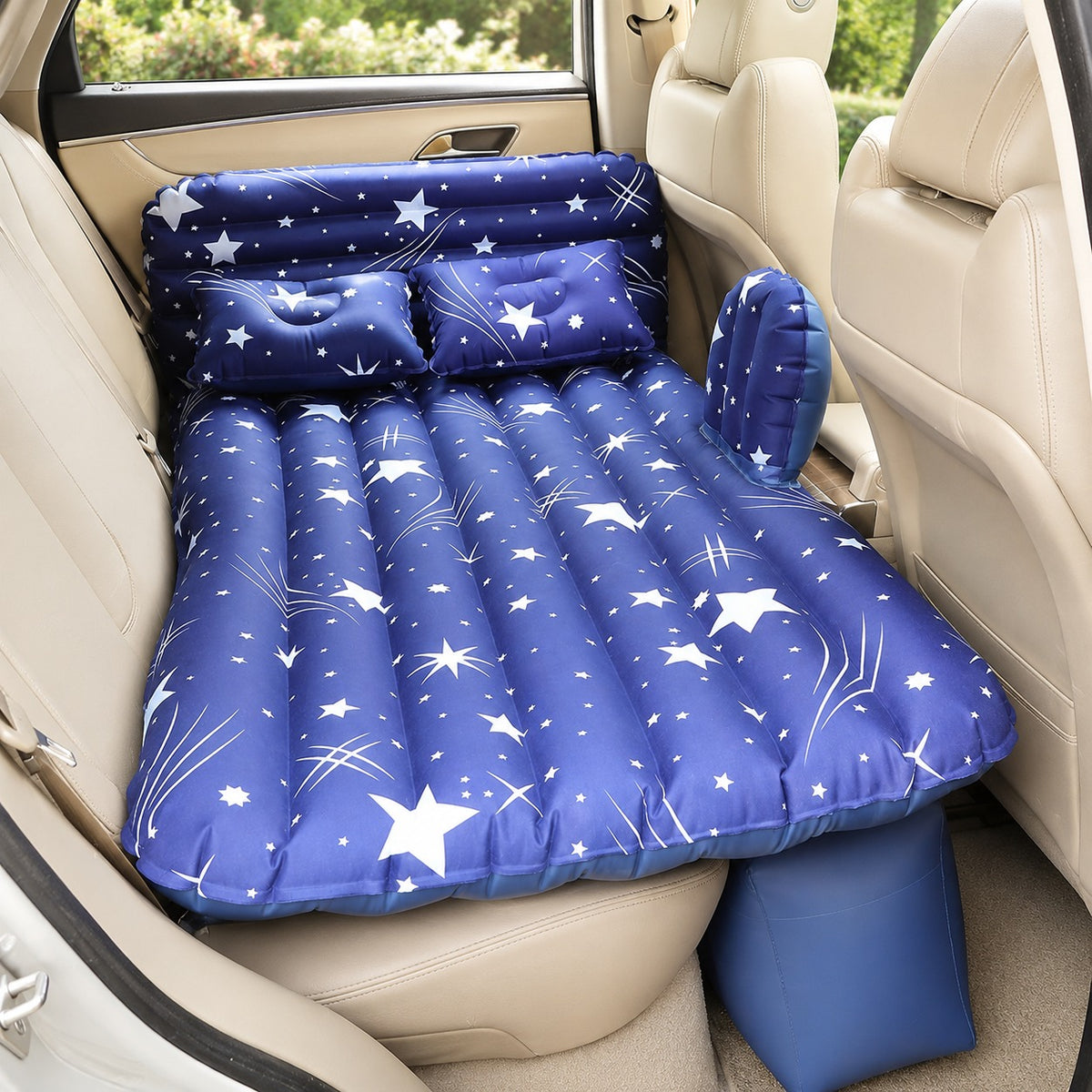 Inflatable Car Air Mattress with Headrest, Pump & 2 Air Pillows