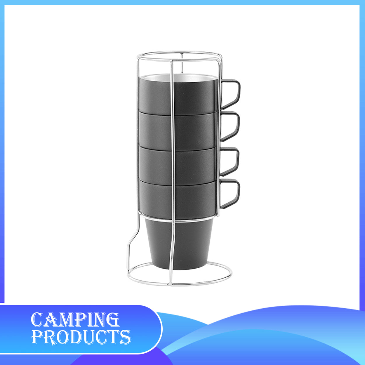 Stackable Stainless Steel Mug Set with Metal Stand