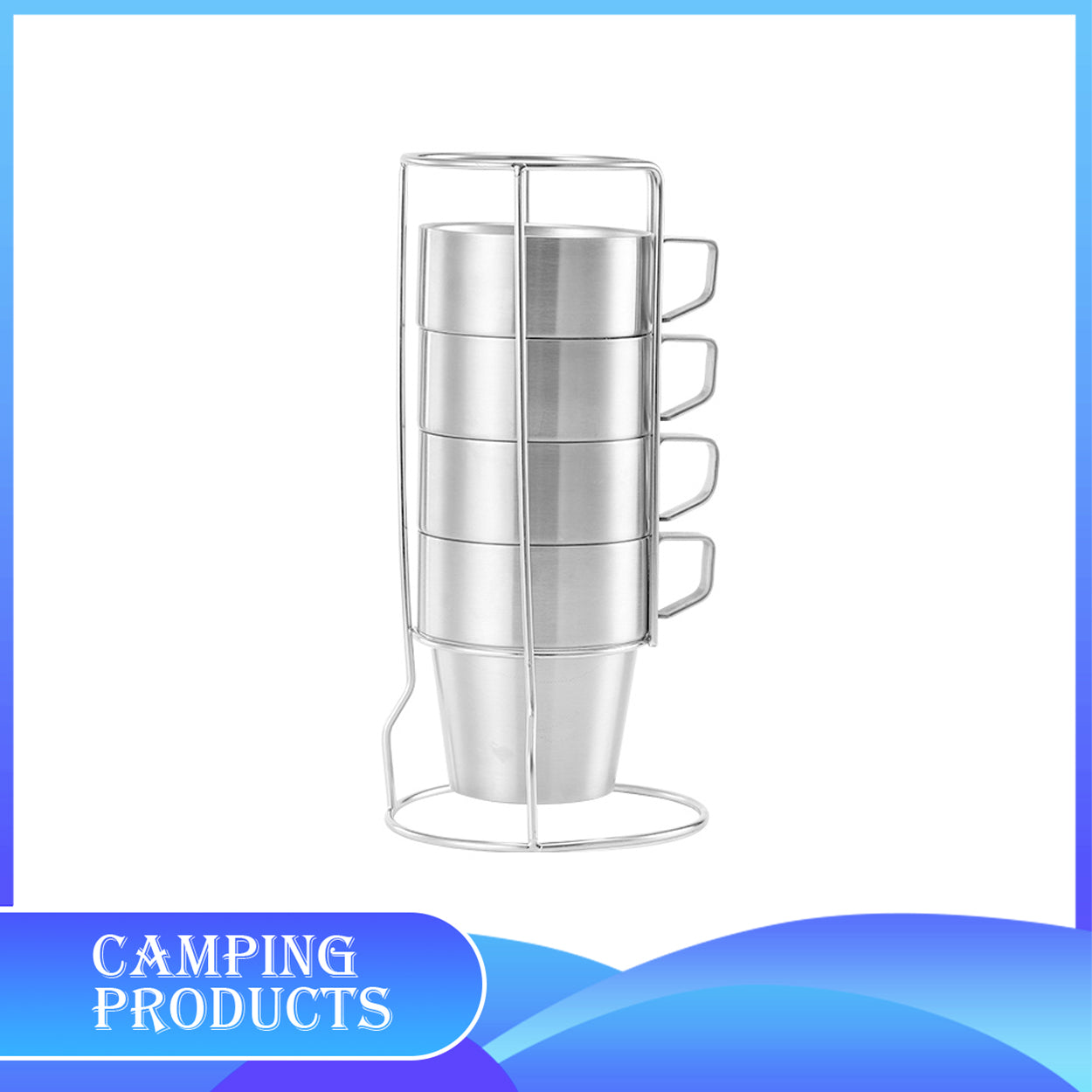 Stackable Stainless Steel Mug Set with Metal Stand