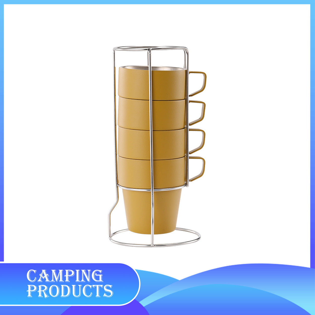 Stackable Stainless Steel Mug Set with Metal Stand