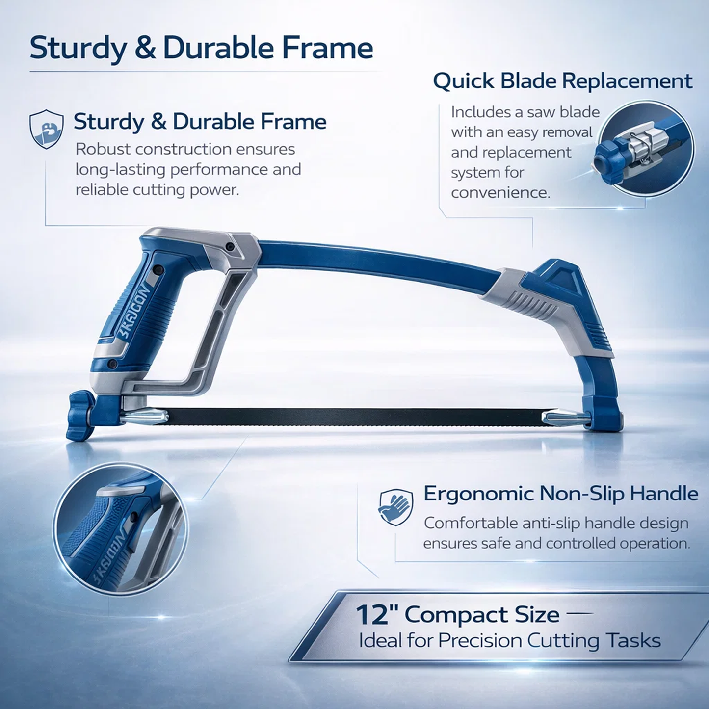 Ergonomic Hand Hacksaw for Metal & Wood Cutting | 12"