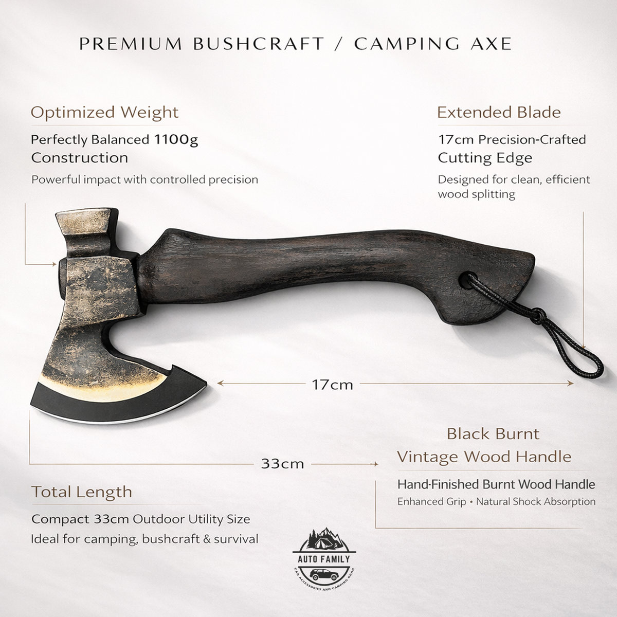 Compact Hand Axe with Wooden Handle