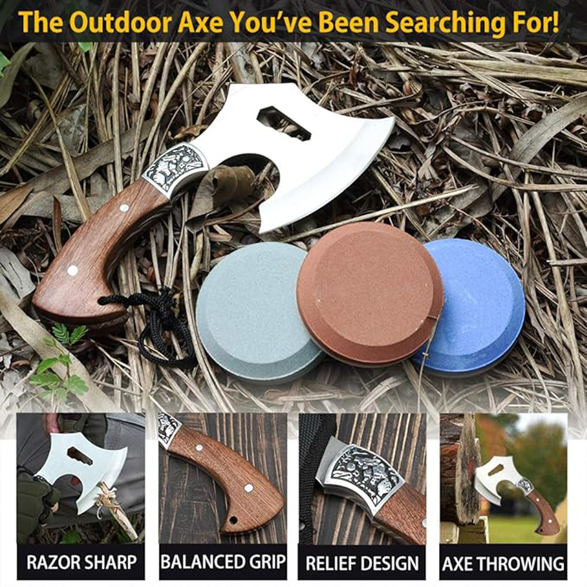 Compact Hand Axe with Wooden Handle