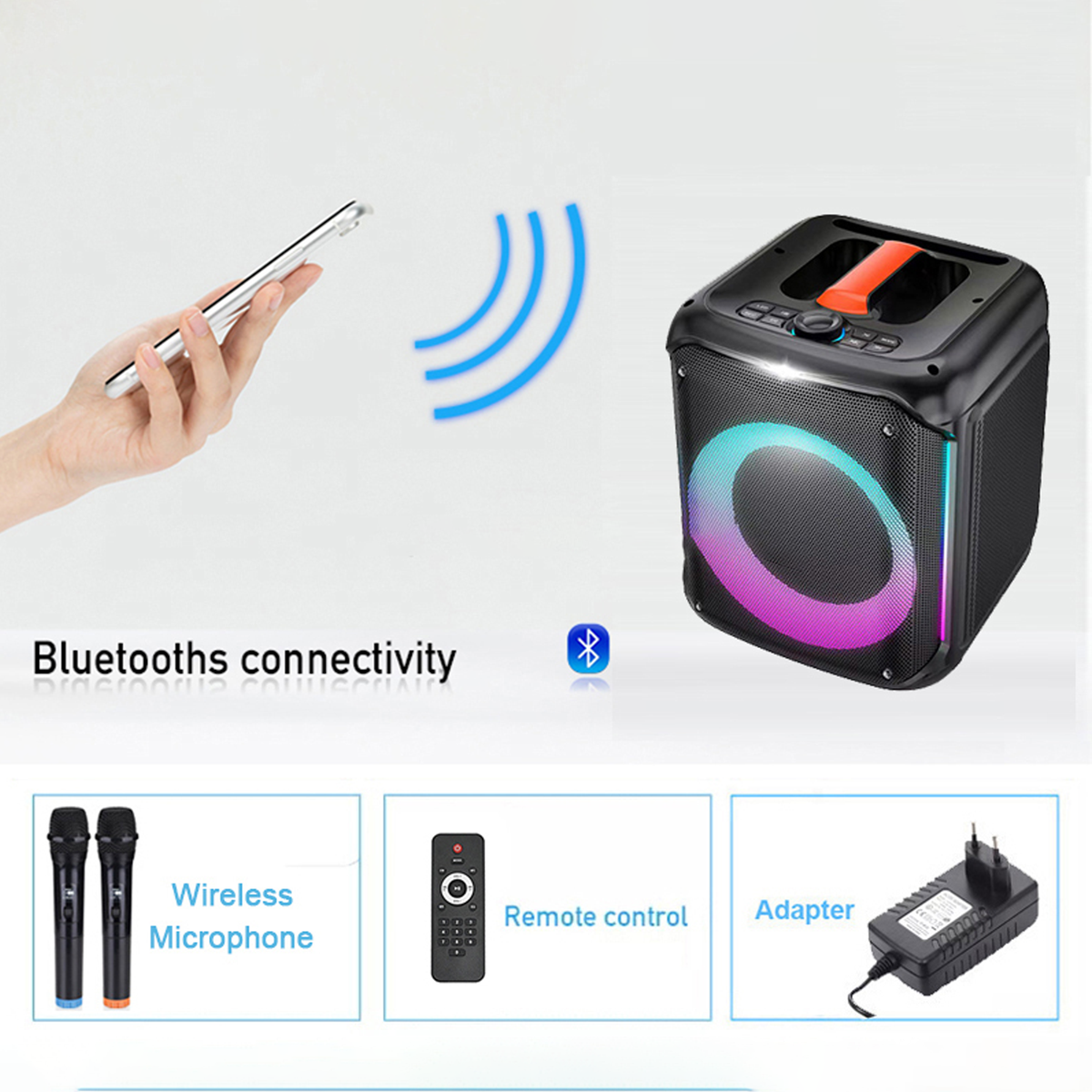 Portable Bluetooth Speaker with Wireless Microphone & Remote