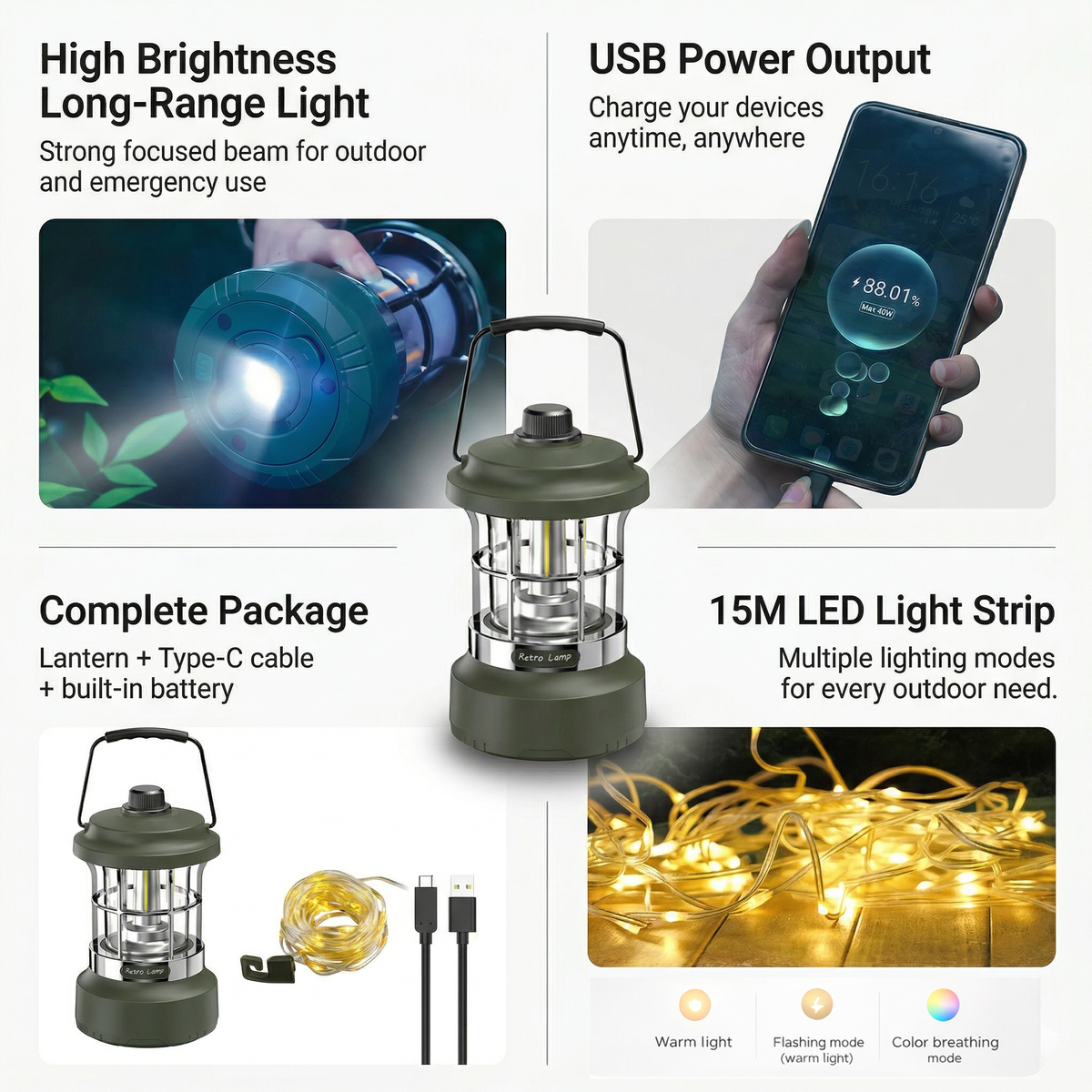 2 in 1 LED Camping Lantern Outdoor Light