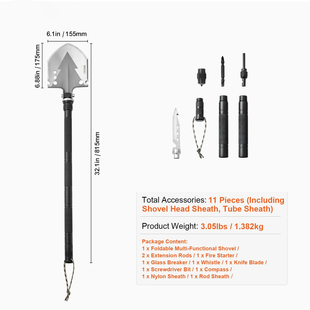 8-in-1 Multi-Tool Survival Shovel