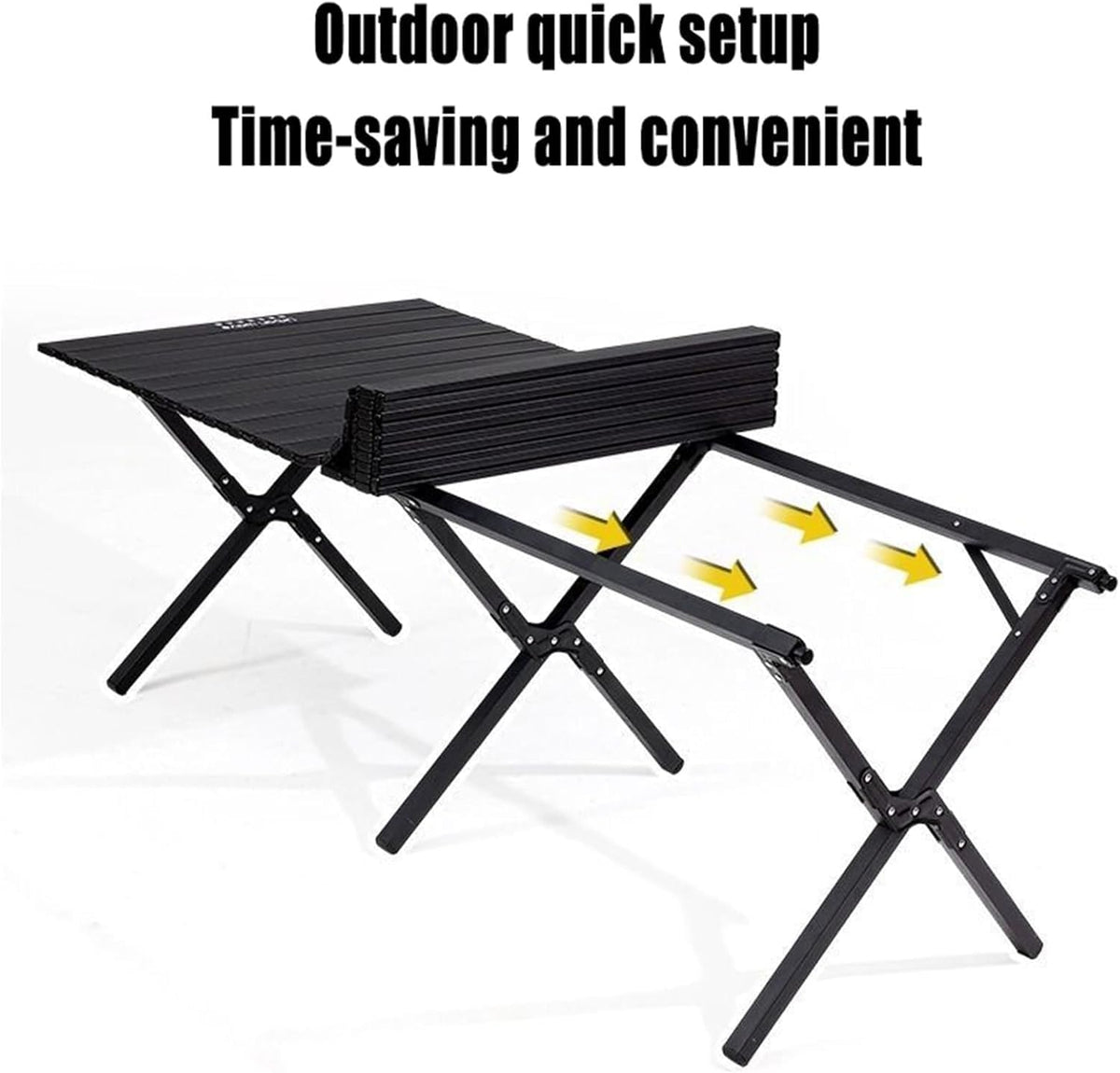 Folding Aluminum Camping Table & 4Pcs Chair - Black | 150cm | 120cm