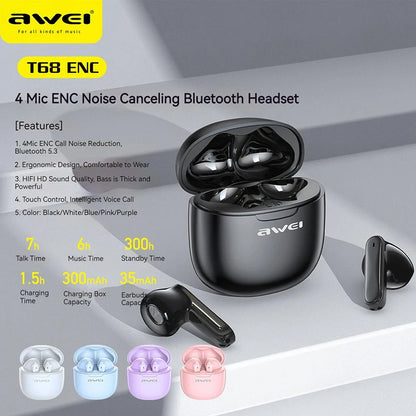 T68 ENC Bluetooth Earbuds