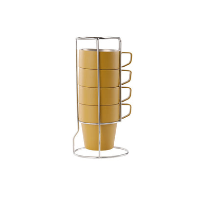Stackable Stainless Steel Mug Set with Metal Stand