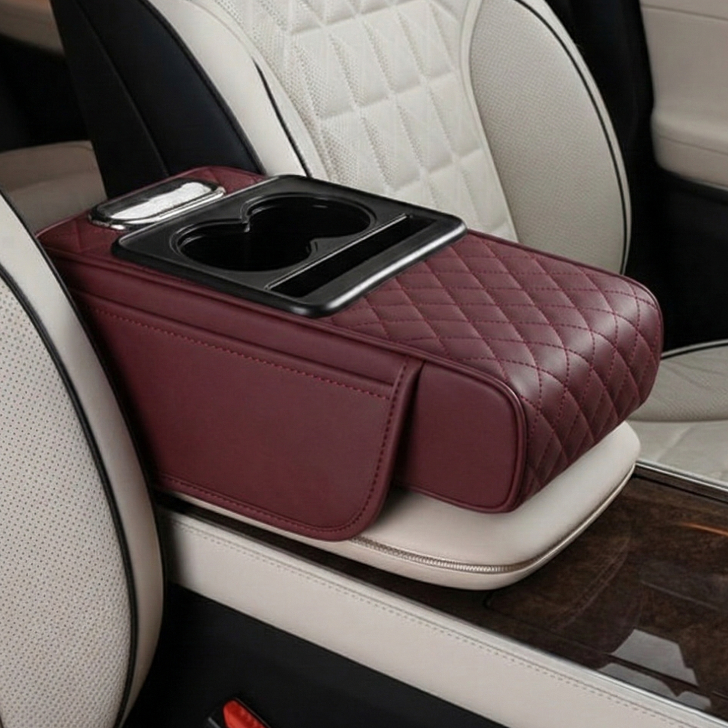 Car Seat Armrest Organizer with Cup Holder – PU Leather