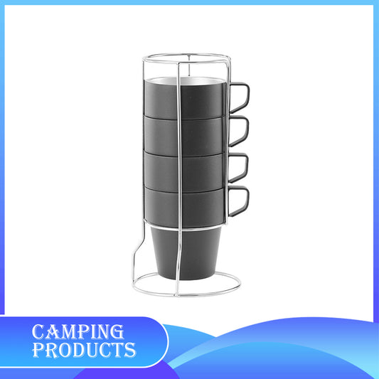 Stackable Stainless Steel Mug Set with Metal Stand
