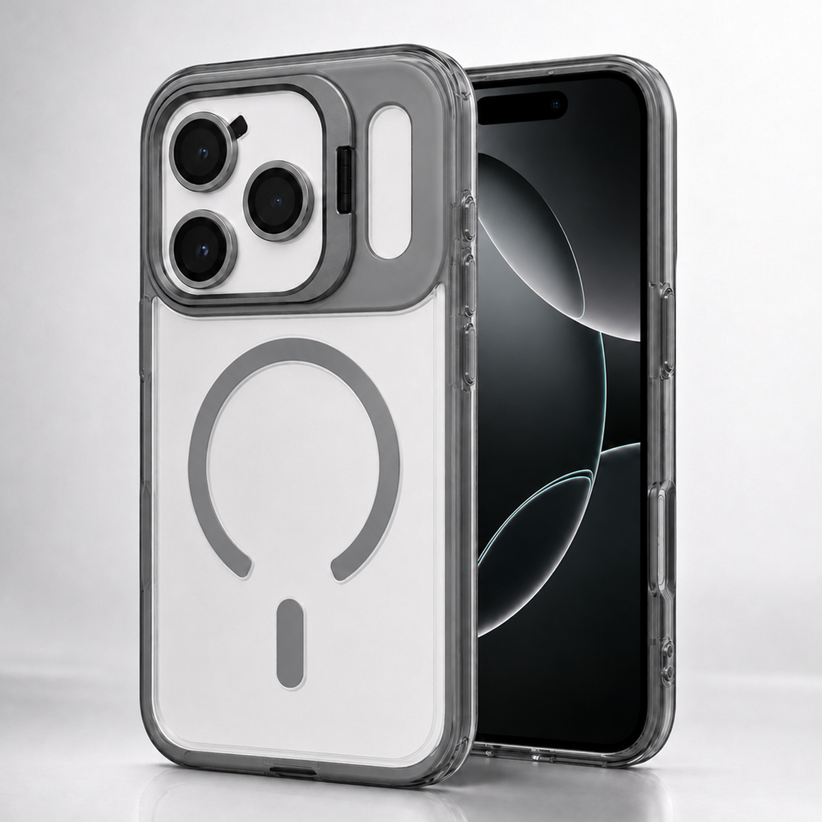 Magnetic Compatible Transparent Case with Kickstand for iPhone 17 Pro