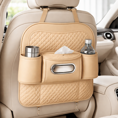 Car Back Seat Organizer with Tissue Box Holder & Cup Holders