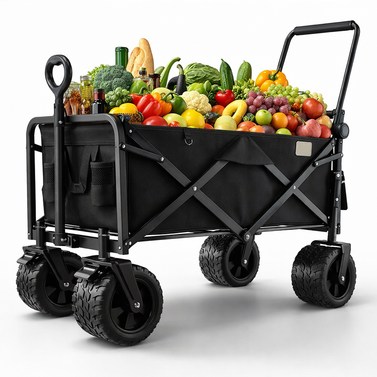 Collapsible Folding Camping Wagon with Locking System Tire, Portable Large Trolley cart, Bearing Heavy Capacity Beach Garden Shopping Carts & Stroller Wagon