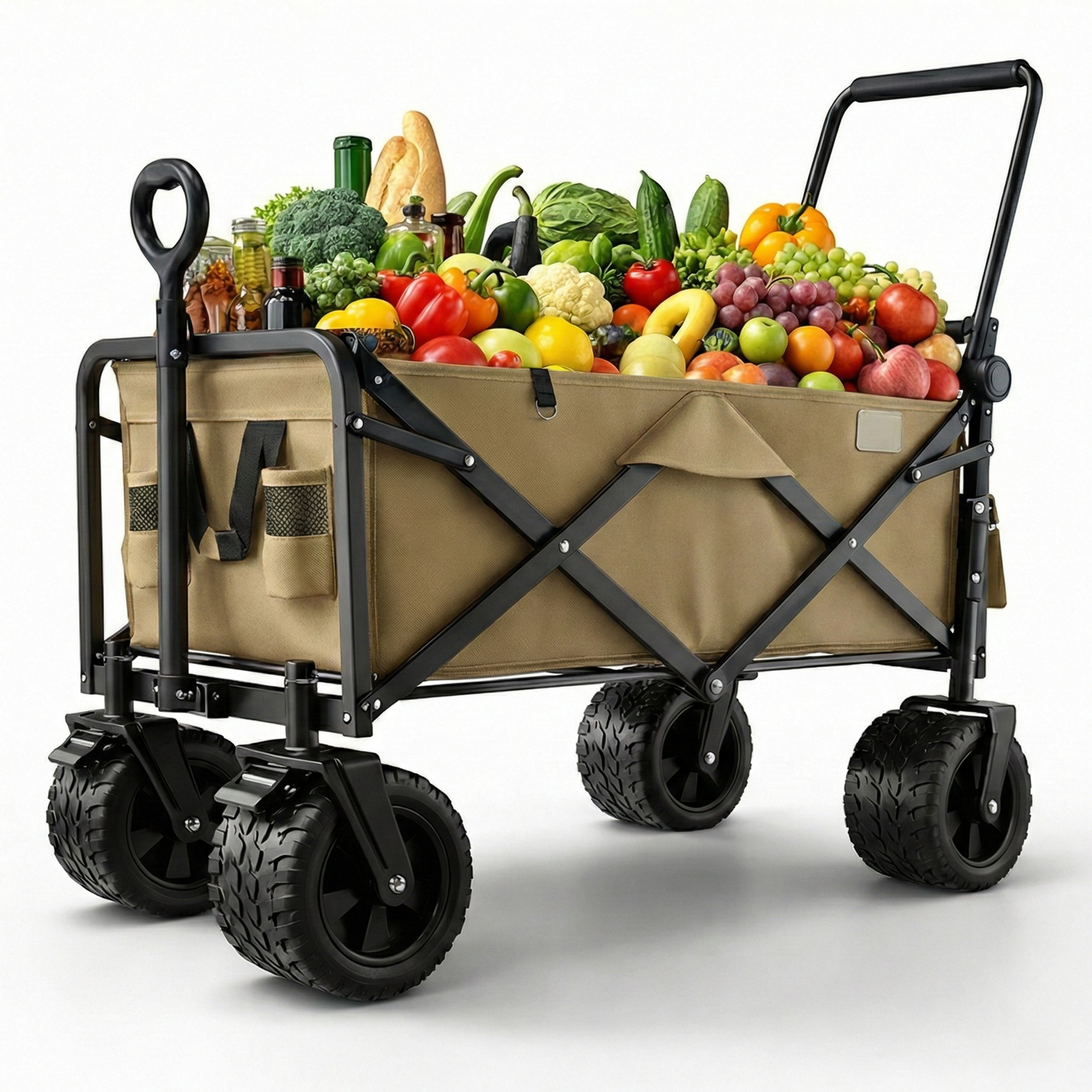 Collapsible Folding Camping Wagon with Locking System Tire, Portable Large Trolley cart, Bearing Heavy Capacity Beach Garden Shopping Carts & Stroller Wagon