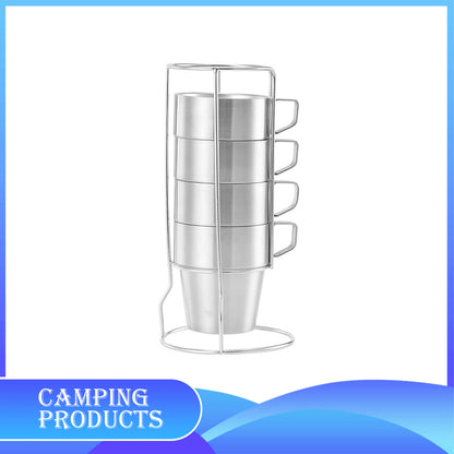 Stackable Stainless Steel Mug Set with Metal Stand