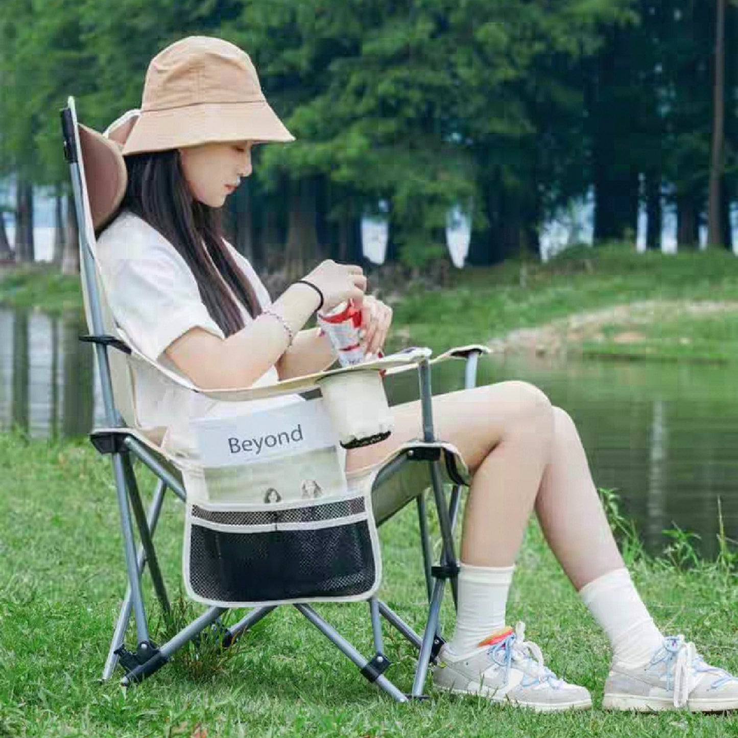 Foldable Camping Chair with Footrest and Cup Holder