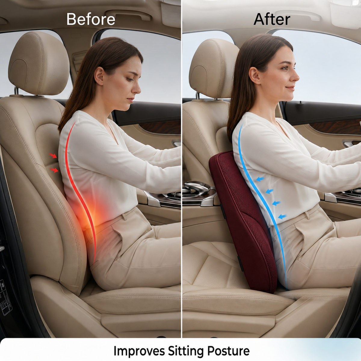 Headrest Pillow & Lumbar Cushion Combo