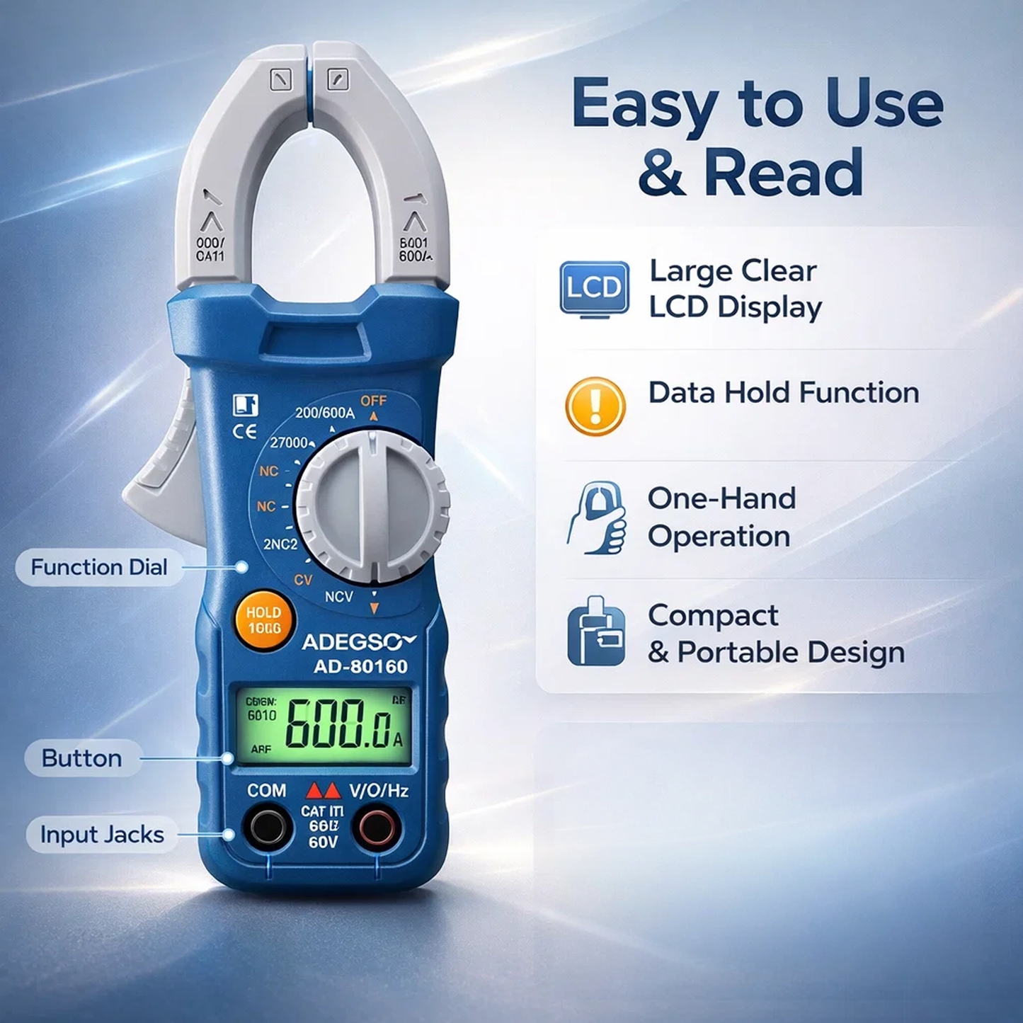 Digital Clamp Meter with Temperature Measurement | 600v