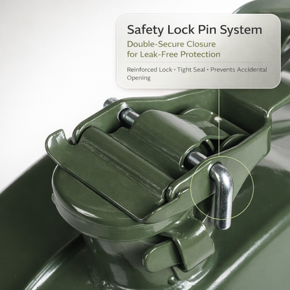 20L Military Green Metal Jerry Can – Heavy-Duty Fuel Storage for Cars, Generators, Jeeps & Off-Road Vehicles | Leak-Proof, Rust-Resistant, Alcohol-Safe Coating