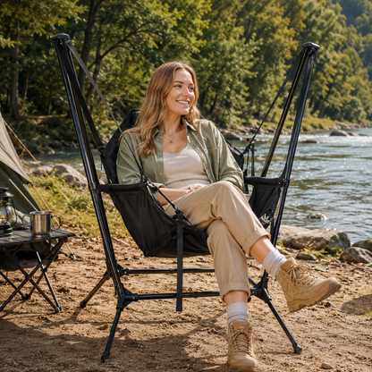 Portable Folding Hammock Camping Chair with Aluminum Frame & Carry Bag – Black