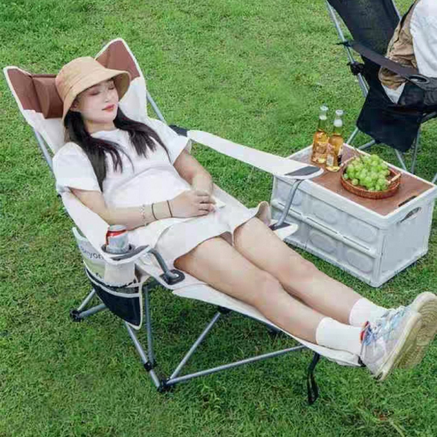 Foldable Camping Chair with Footrest and Cup Holder