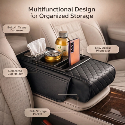 Car Seat Armrest Organizer with Cup Holder – PU Leather