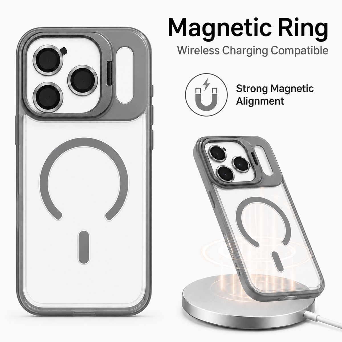 Magnetic Compatible Transparent Case with Kickstand for iPhone 17 Pro