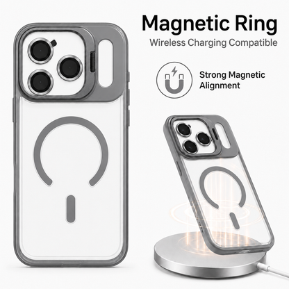 Magnetic Compatible Transparent Case with Kickstand for iPhone 17 Pro