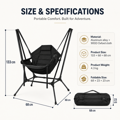 Portable Folding Hammock Camping Chair with Aluminum Frame & Carry Bag – Black