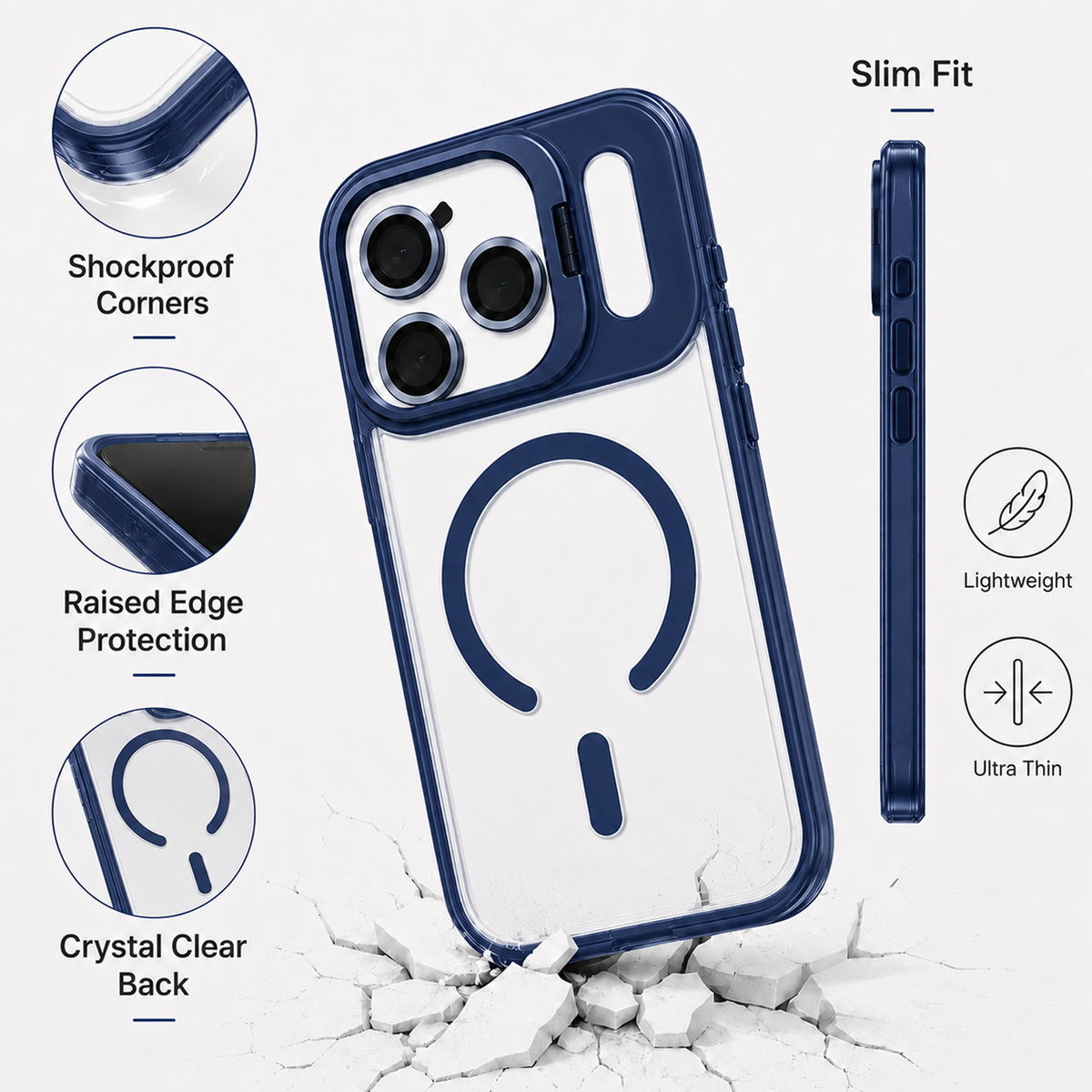 Magnetic Compatible Transparent Case with Kickstand for iPhone 17 Pro Max