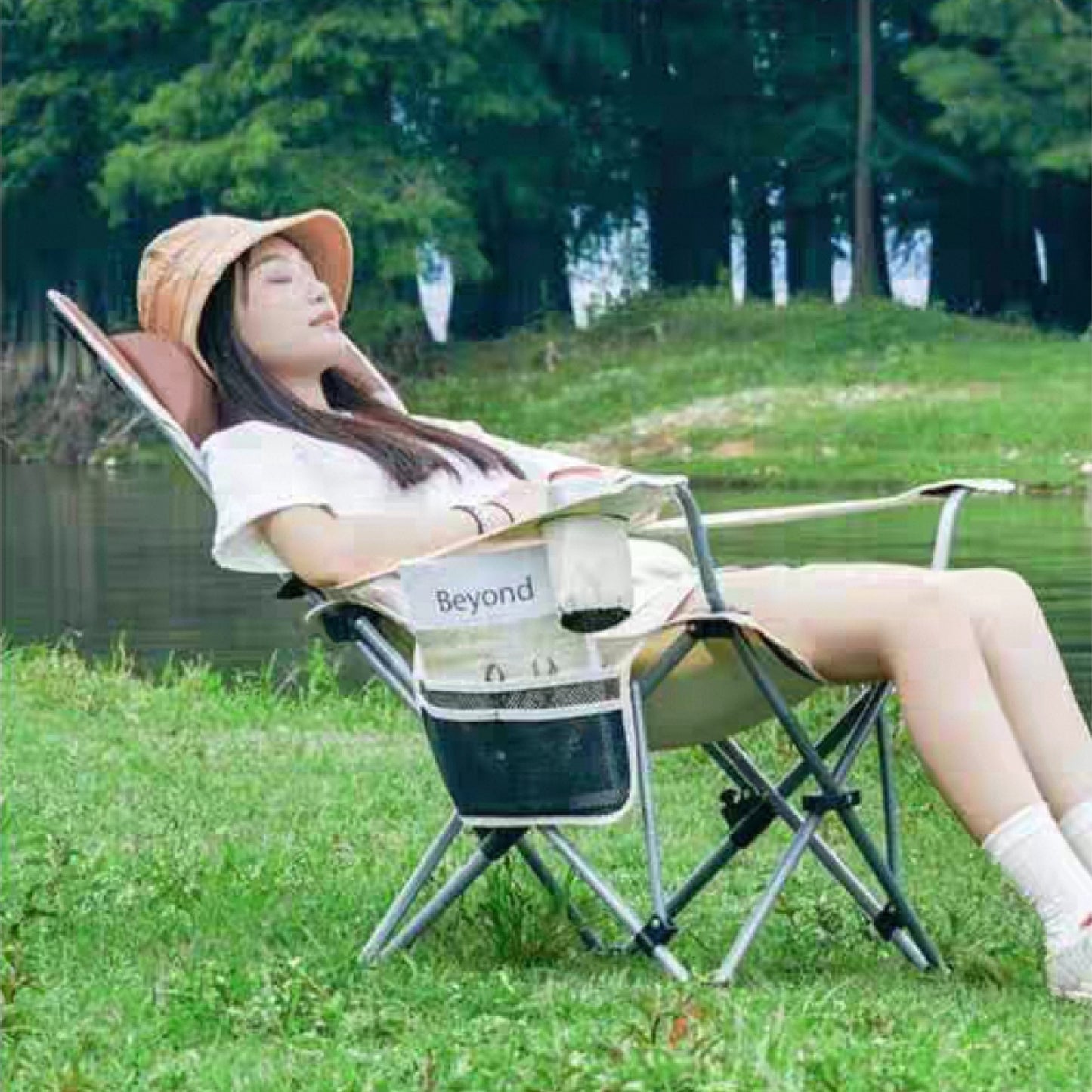 Foldable Camping Chair with Footrest and Cup Holder