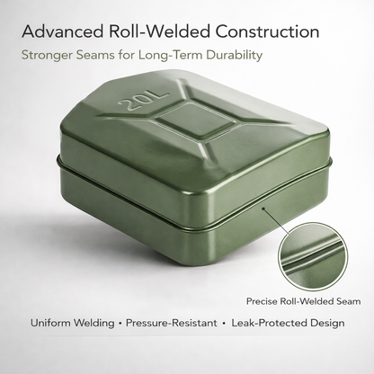 20L Military Green Metal Jerry Can – Heavy-Duty Fuel Storage for Cars, Generators, Jeeps & Off-Road Vehicles | Leak-Proof, Rust-Resistant, Alcohol-Safe Coating