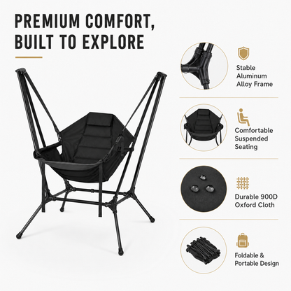 Portable Folding Hammock Camping Chair with Aluminum Frame & Carry Bag – Black