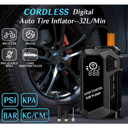 4-in-1 Portable Car Jump Starter with Digital Air Compressor, Power Bank & LED Flashlight
