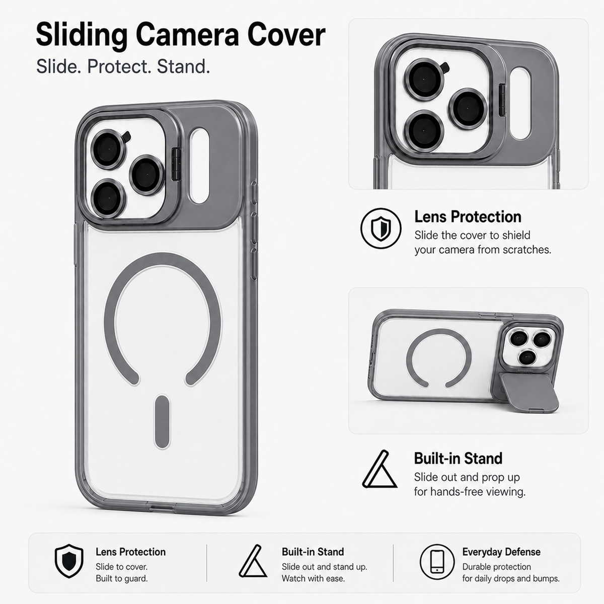 Magnetic Compatible Transparent Case with Kickstand for iPhone 17 Pro