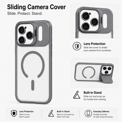 Magnetic Compatible Transparent Case with Kickstand for iPhone 17 Pro