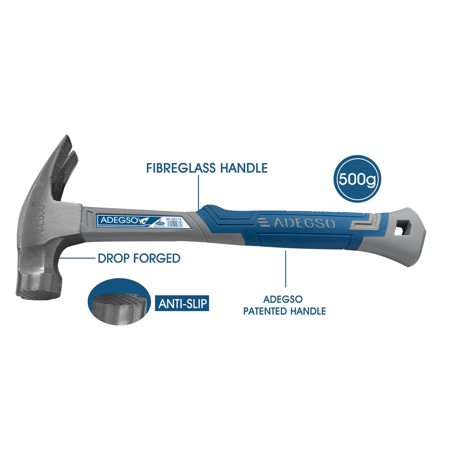 Heavy Duty Steel Claw Hammer 500g | Non-Slip Grip