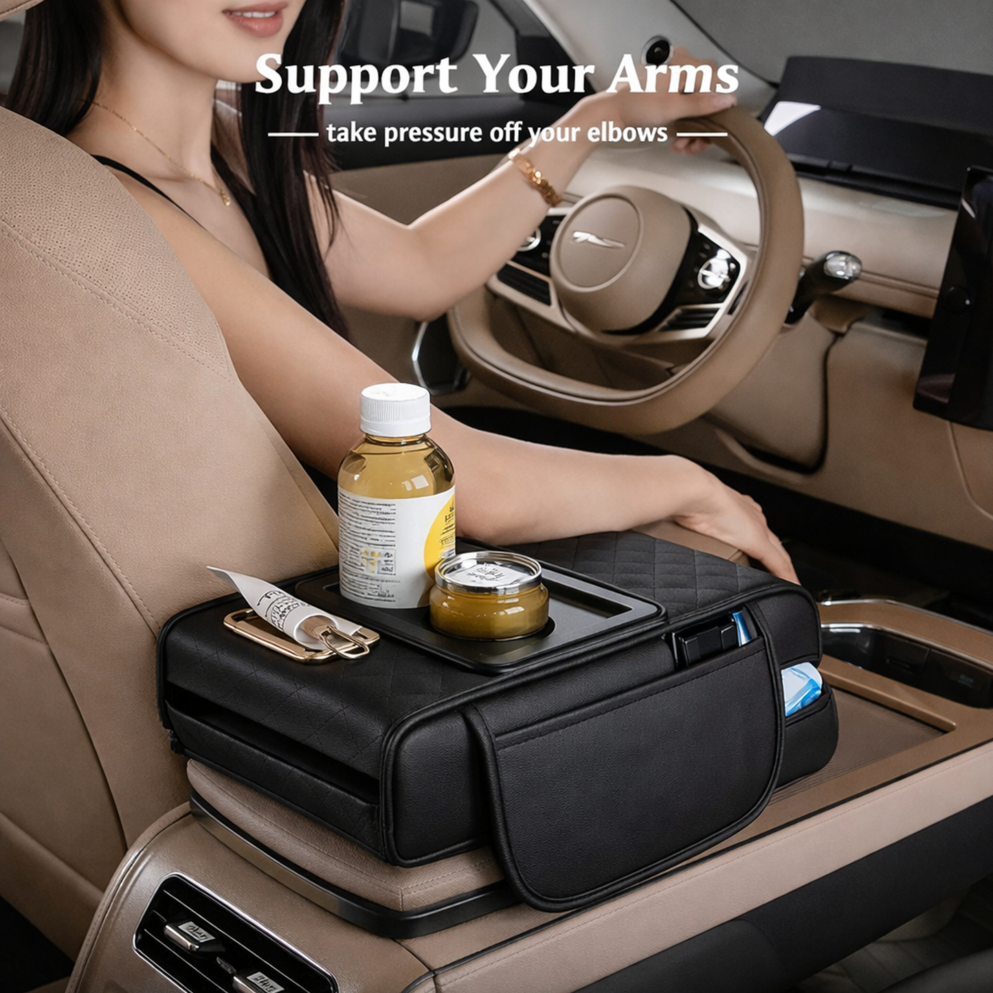 Car Seat Armrest Organizer with Cup Holder – PU Leather