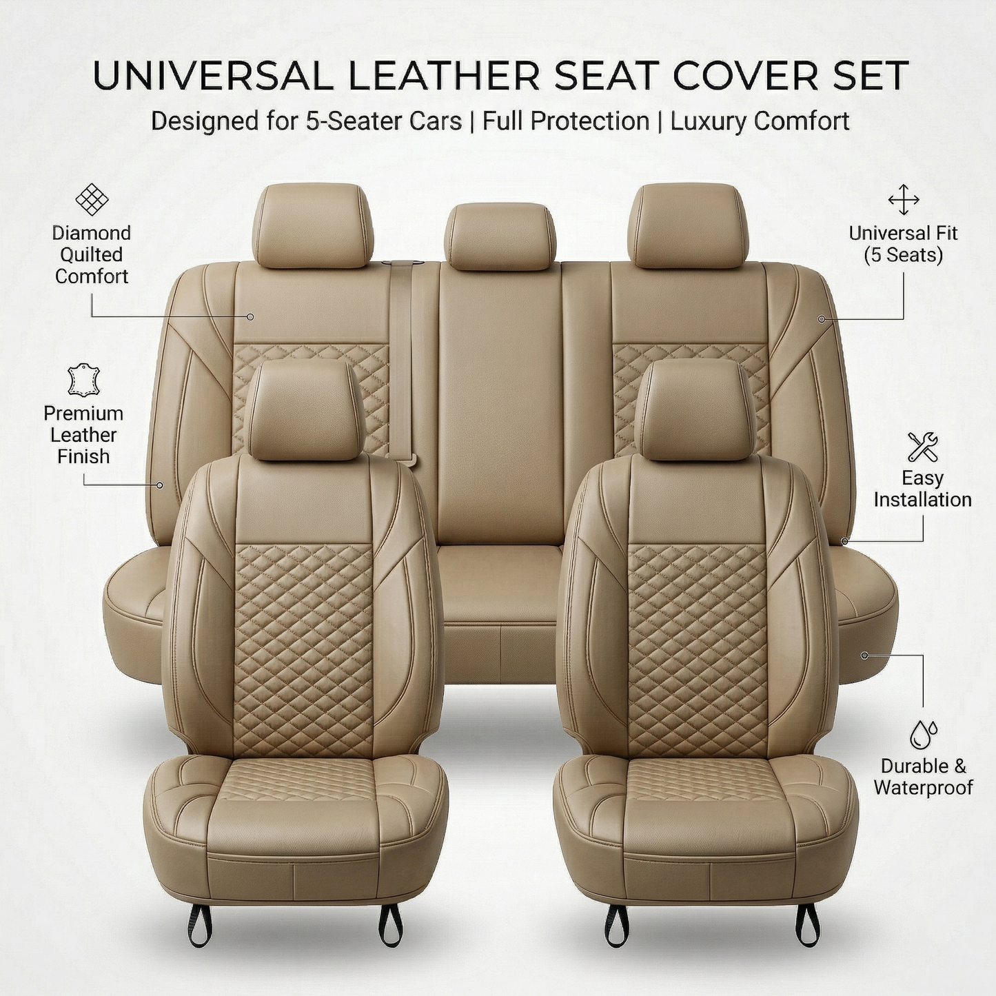 Auto Family Premium 5Pcs Set PU Leather Car Seat Cover Full Set (Sedan Car) | B0GVP8T6XP