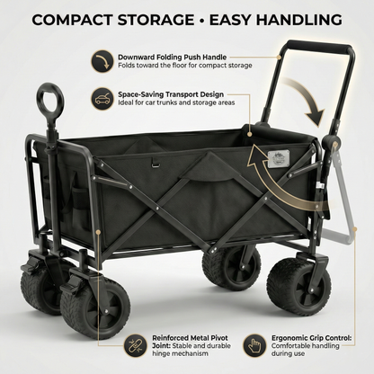 Collapsible Folding Camping Wagon with Locking System Tire, Portable Large Trolley cart, Bearing Heavy Capacity Beach Garden Shopping Carts & Stroller Wagon