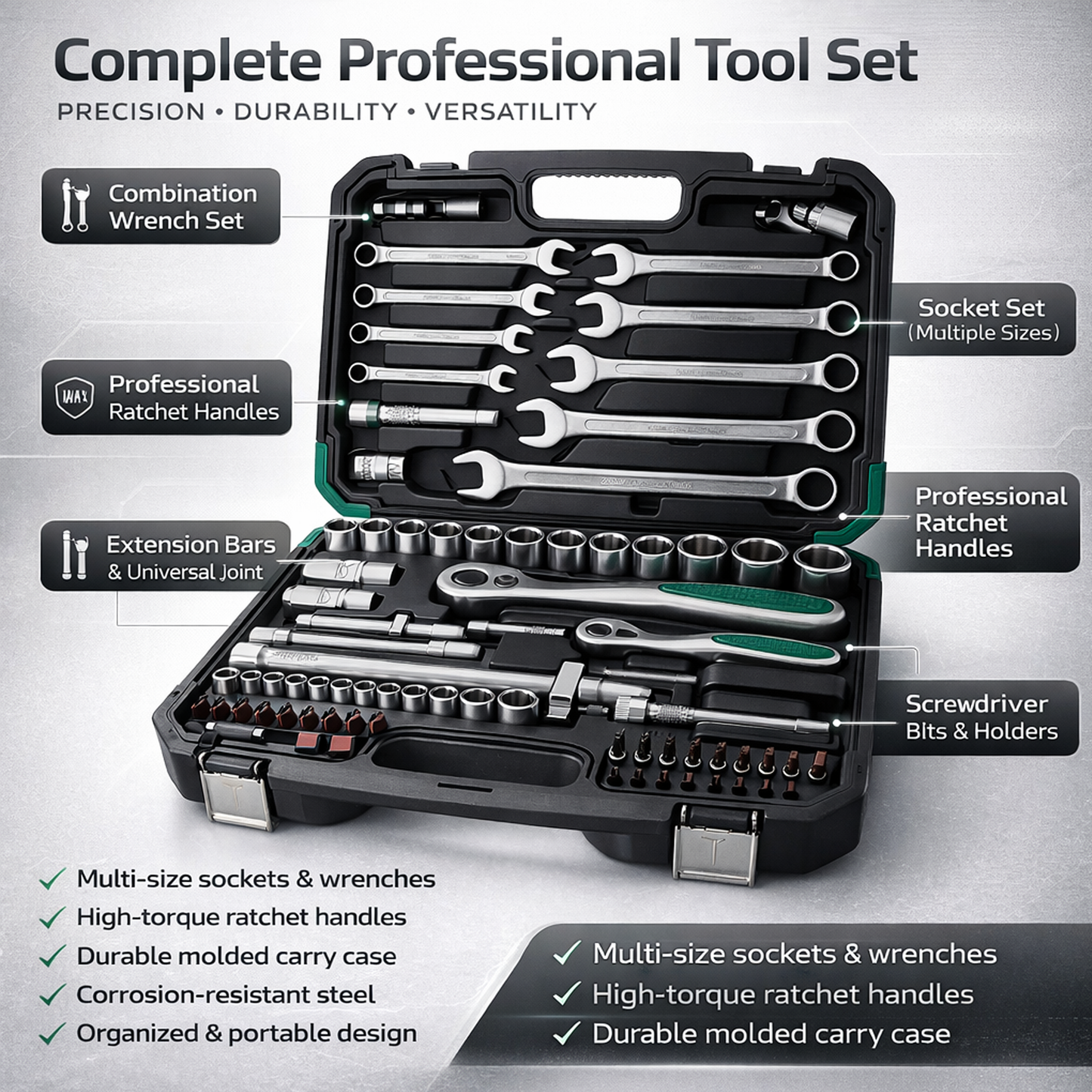 Precision Ratcheting Screwdriver & Socket Bit Set | 82 Pcs