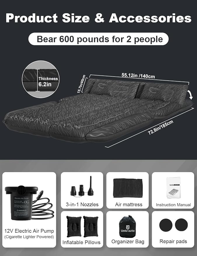 SUV Car Inflatable Air Mattress for Back Seat with 2 Air Pillows