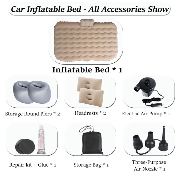 Inflatable Car Air Mattress, Portable Car Camping Mattress with Pillows