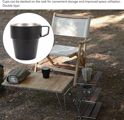 Stackable Stainless Steel Mug Set with Metal Stand