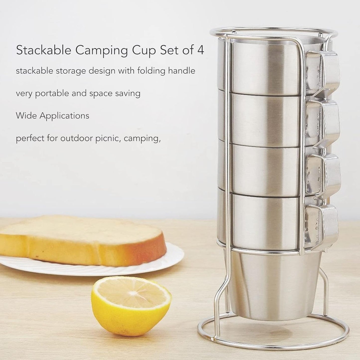 Stackable Stainless Steel Mug Set with Metal Stand