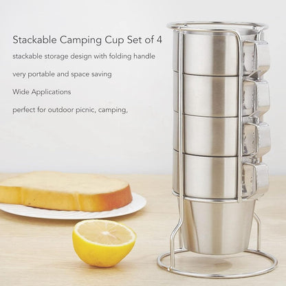 Stackable Stainless Steel Mug Set with Metal Stand
