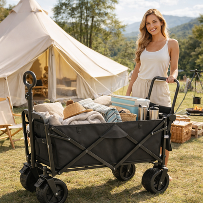 Collapsible Folding Camping Wagon with Locking System Tire, Portable Large Trolley cart, Bearing Heavy Capacity Beach Garden Shopping Carts & Stroller Wagon
