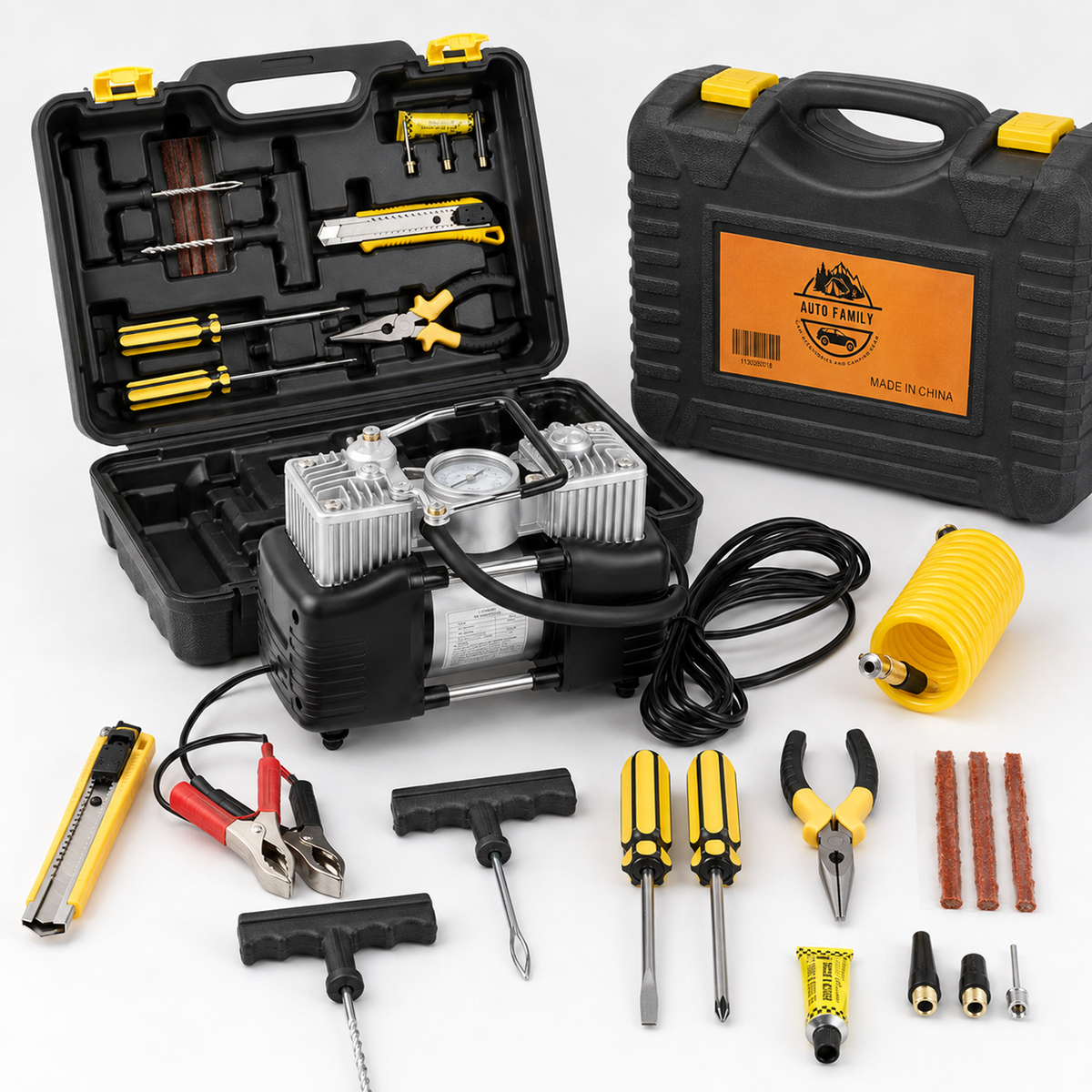 Car Tyre Inflator 12V-2 Cylinder Air Compressor Kit, 150 PSI